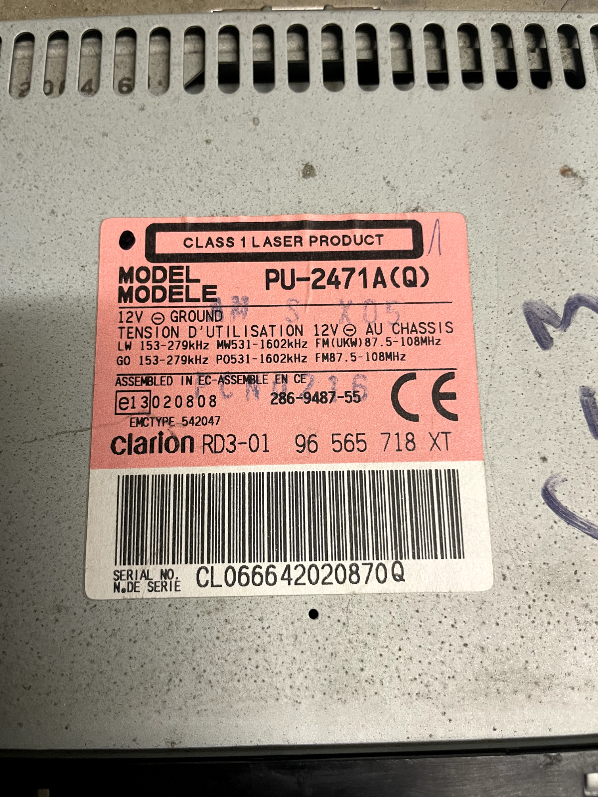96565718xt AUTORADIO CD PEUGEOT 206 307 CITROËN C2 C3