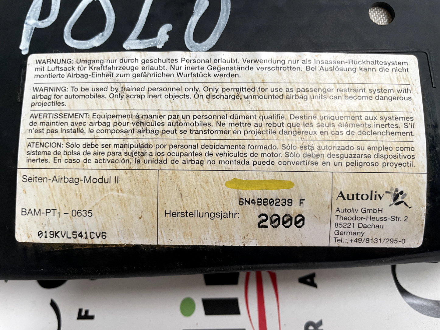 Airbag Sedile Lato Guida Volkswagen Polo 6N4880239D detail 5