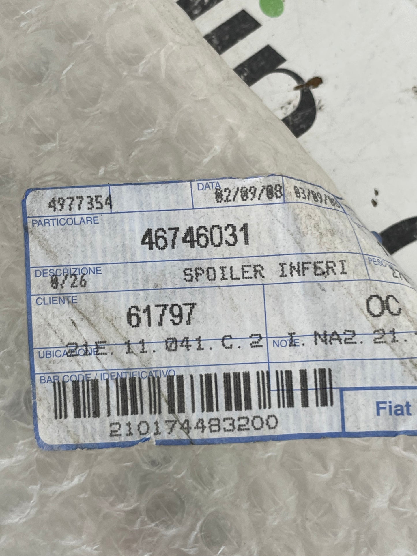 ALFA ROMEO 147 - Spoiler noir pare-chocs avant - Neuf d'origine - RÉF. 46746031
