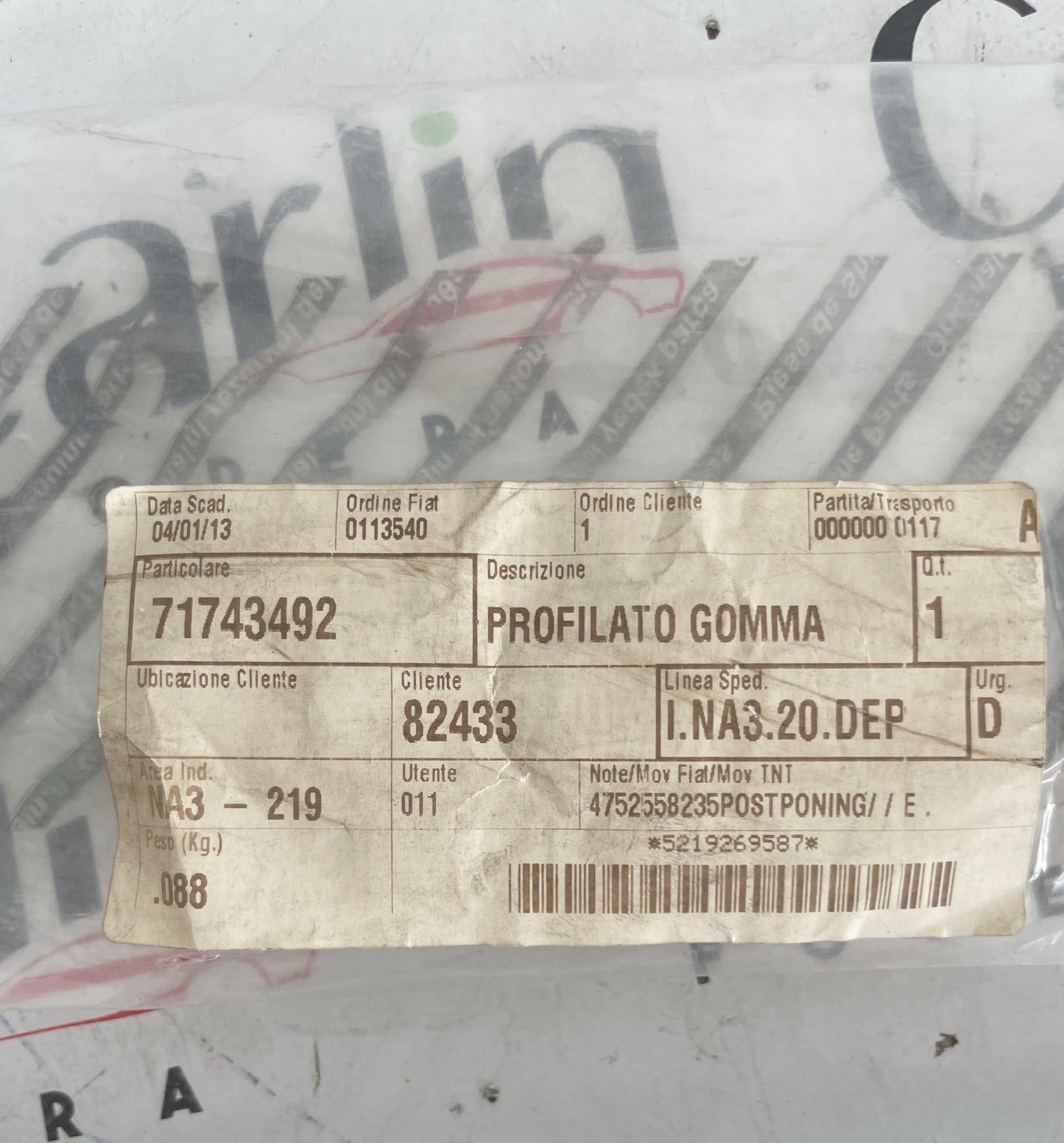 Profilato Gomma FIAT Sedici (2006-2014) 71743492 detail 2