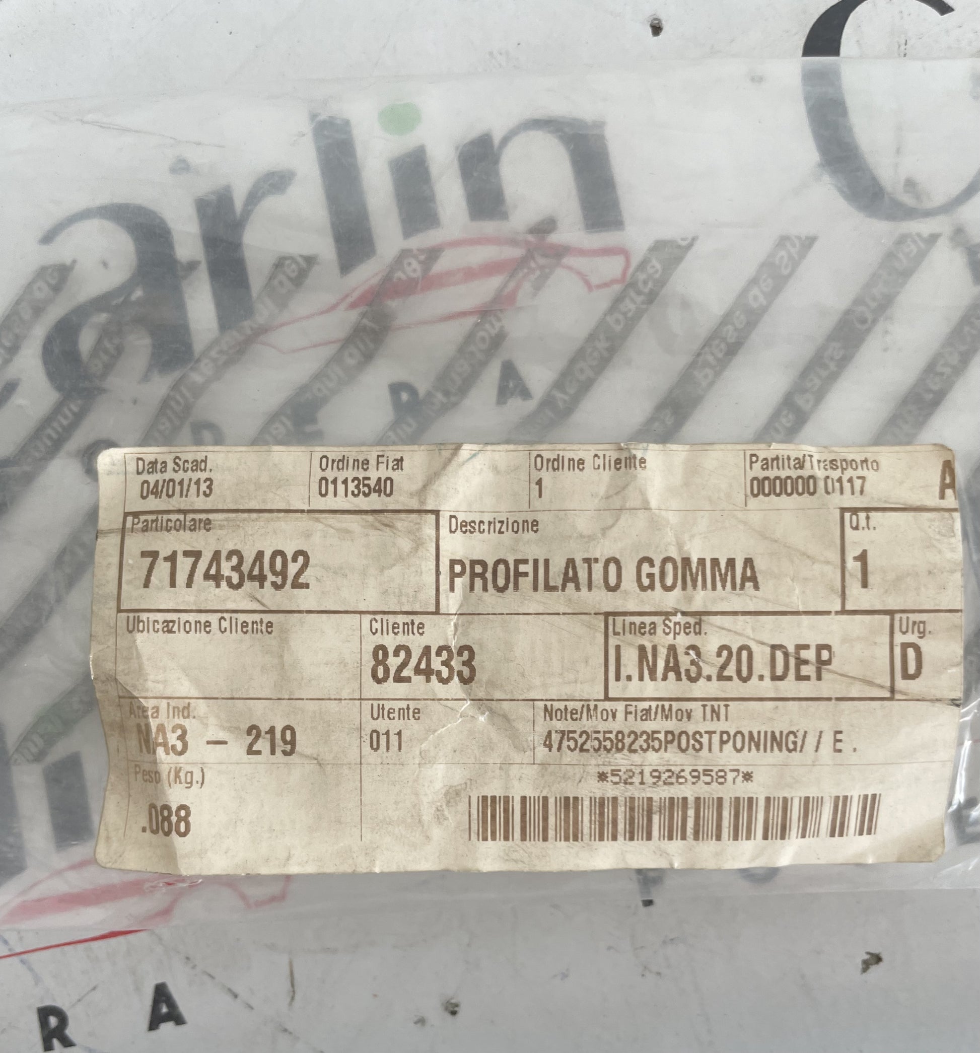 Profilato Gomma FIAT Sedici (2006-2014) 71743492 detail 2