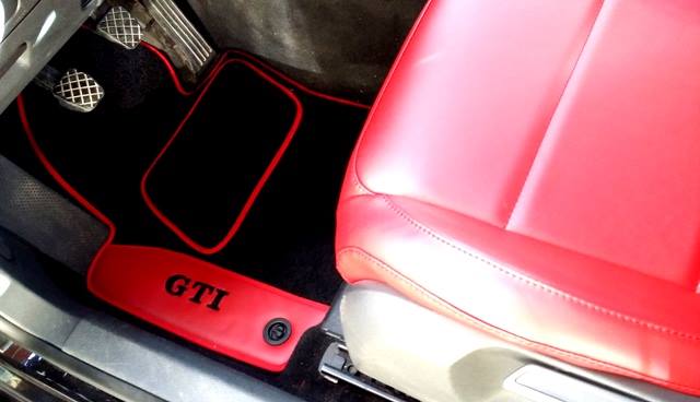 Volkswagen Golf GTI Seat Covers in Red Faux Leather with Black Stitching and GTI Logo