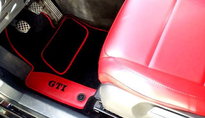 Volkswagen Golf GTI Seat Covers in Red Faux Leather with Black Stitching and GTI Logo