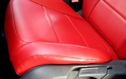 Volkswagen Golf GTI Seat Covers in Red Faux Leather with Black Stitching and GTI Logo