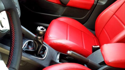 Volkswagen Golf GTI Seat Covers in Red Faux Leather with Black Stitching and GTI Logo