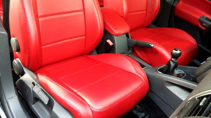 Volkswagen Golf GTI Seat Covers in Red Faux Leather with Black Stitching and GTI Logo