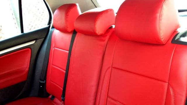 Volkswagen Golf GTI Seat Covers in Red Faux Leather with Black Stitching and GTI Logo