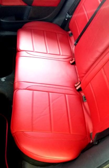 Volkswagen Golf GTI Seat Covers in Red Faux Leather with Black Stitching and GTI Logo