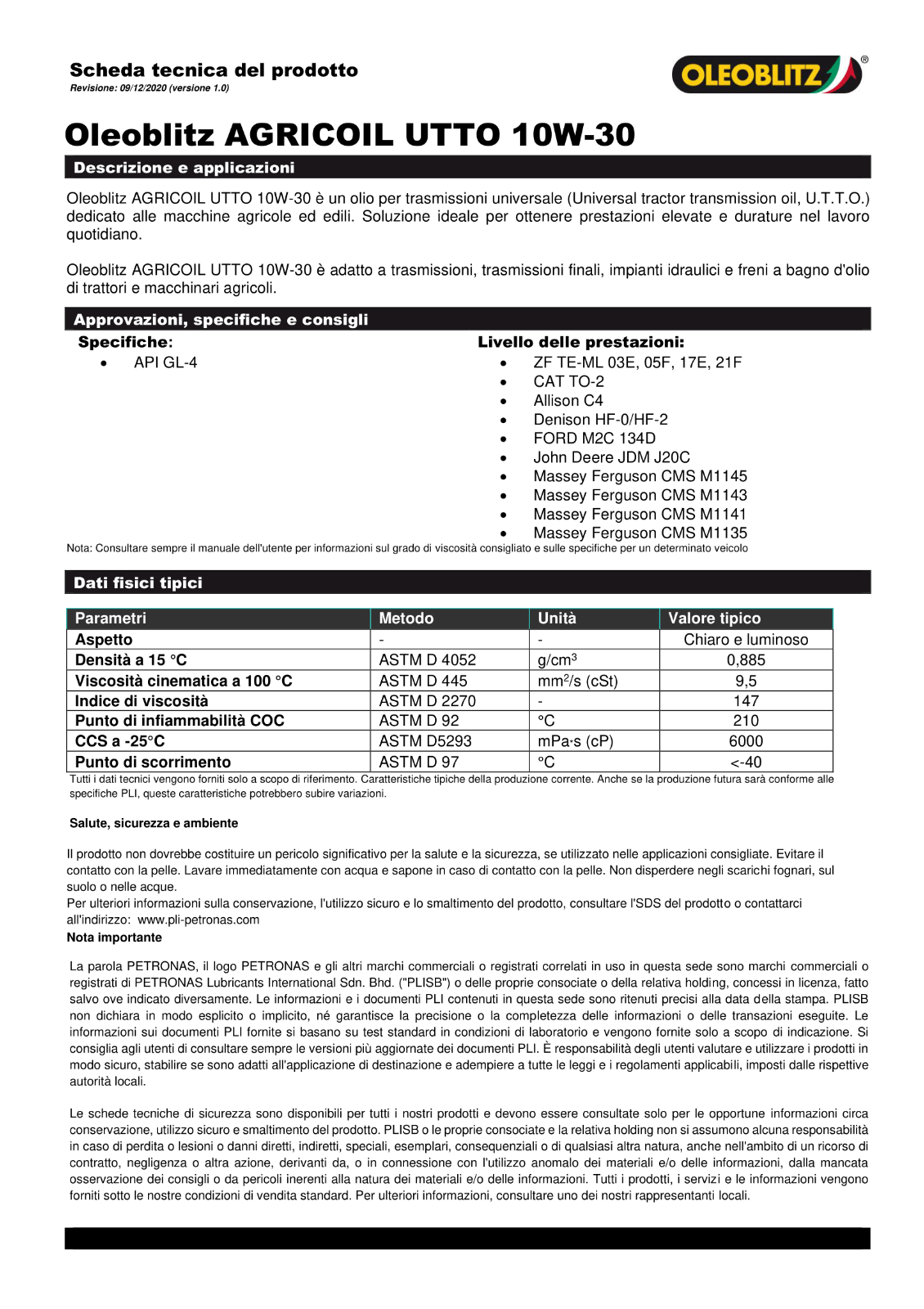 Agricultural Transmission Oil AGRICOIL UTTO 10W-30 GL-4 (Oleoblitz/Petronas)