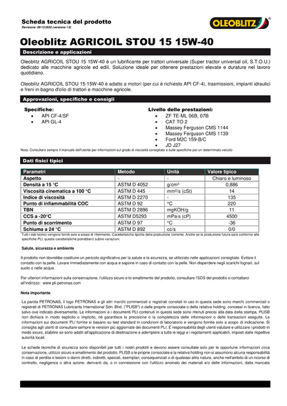 Engine Oil AGRICOIL STOU-15 15W-40 CEGL-4 Oleoblitz-Petronas Lubricants 