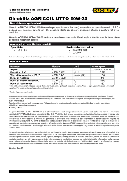 AGRICOIL UTTO-20 20W-30 Olio per Trasmissioni Agricole - Oleoblitz