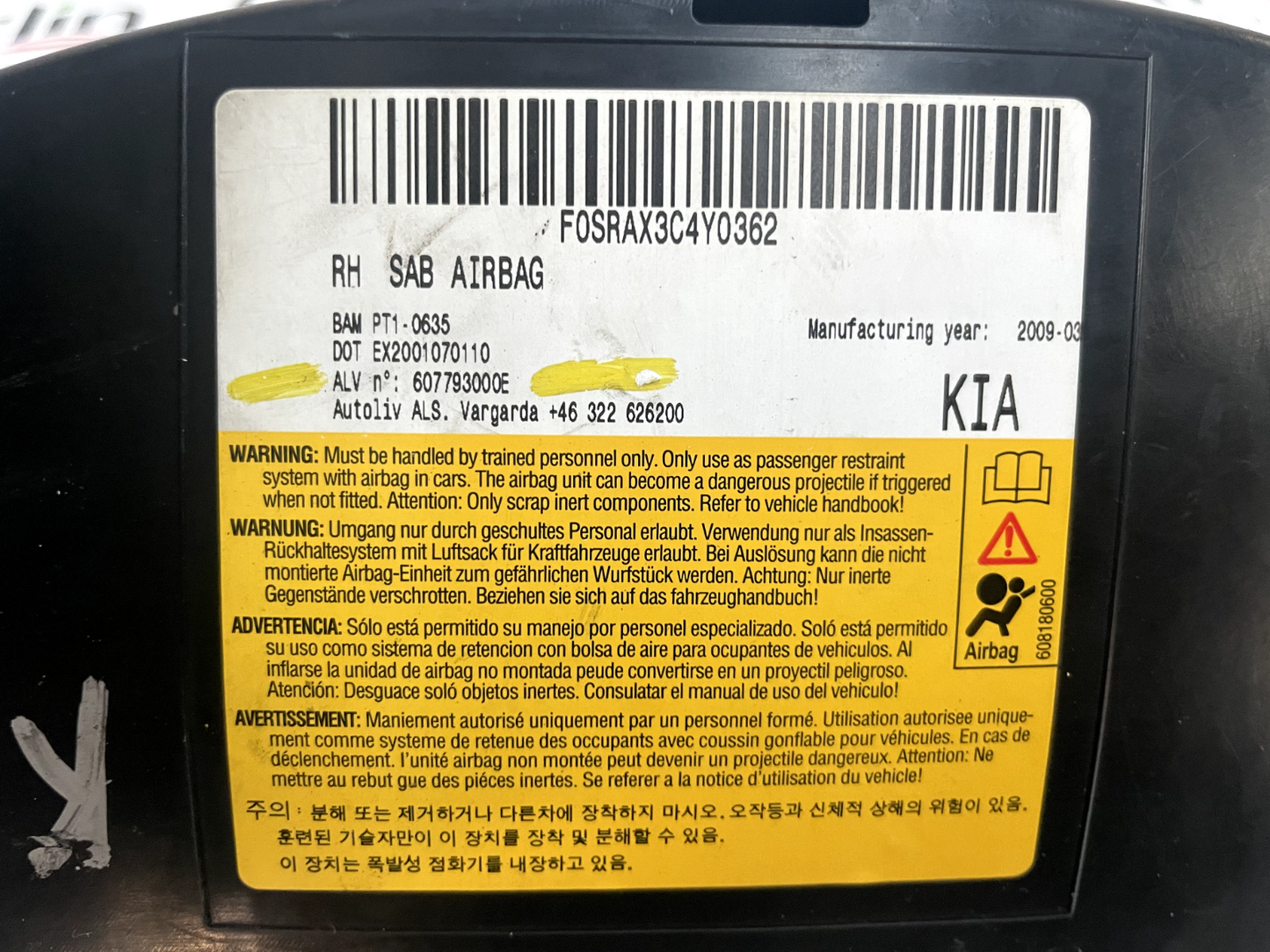 Airbag Sedile Destro Kia Cee'd 1° Serie - 607793000E 2