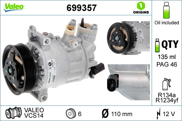 VALEO 699357 COMPRESSOR AUDI A3 -A1 2010&gt;