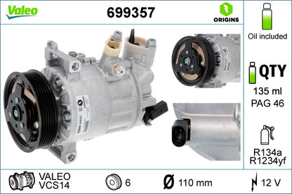 VALEO 699357 COMPRESSOR AUDI A3 -A1 2010&gt;