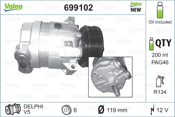 VALEO	699102	COMPRESSORE FIAT CROMA 1.9>MTJ