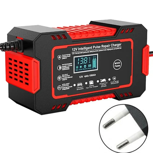 Caricabatteria Auto-Moto Automatico con Display LCD | 12/24V 6/8 A Red