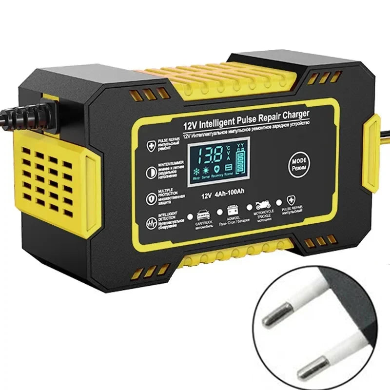 Caricabatteria Auto-Moto Automatico con Display LCD | 12/24V 6/8 A Yellow