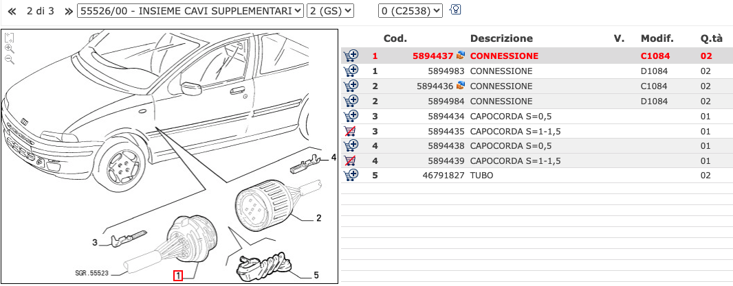 Connettore per Cavi Elettrici Porta Laterale Fiat Punto - COD. 5894437, 5894983, 5894984