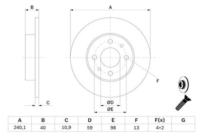 Disco Freno BOSCH 0 986 478 342 - Ø 240 1mm 4 Fori  Pieno detail 3