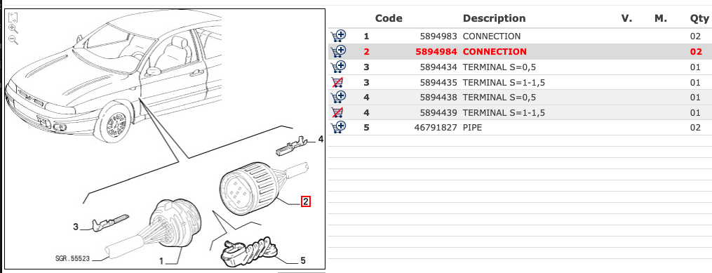 Fiat Brava Bravo Punto - Connettore Porta Originale - COD. 5894984