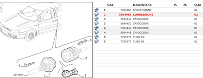 Fiat Marea Punto 176 - Connettore Cavi Portiera 10 Vie - Nuovo Originale - 5894986 / 5894446 / 5894445