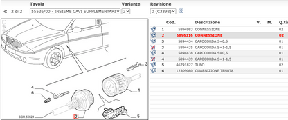 Connessione Cavo Elettrico Portiera Anteriore Lancia Y - Nuovo Originale - COD. 5896316