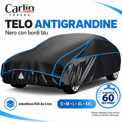 Telo antigrandine nero con bordi blu: montaggio indicativo in 60 secondi