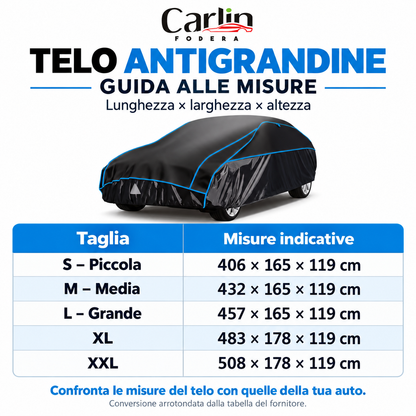 Tabella misure del telo antigrandine S, M, L, XL e XXL